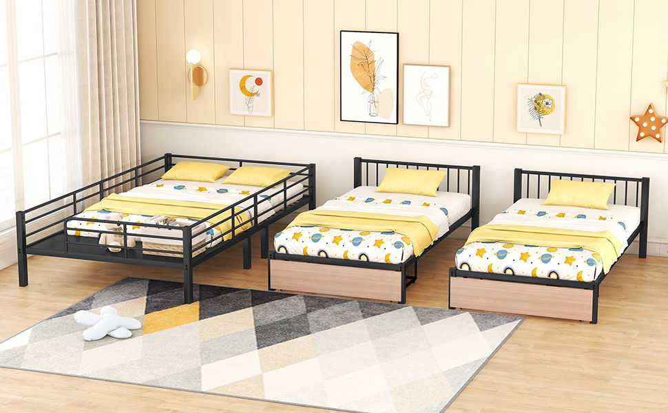Triple Bunk Bed With Drawers, Multi-Functional Frame With Desks And Shelves In The Middle - The Sleep Loft - Online Mattress Showroom NYC