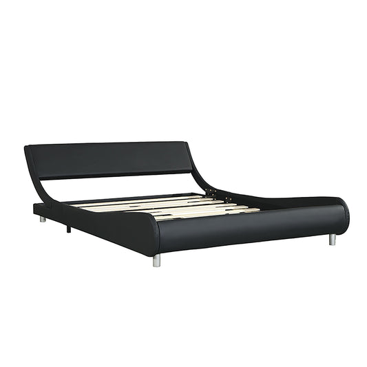 Queen Size Upholstered Platform Bed Frame With LED Lighting, Curve Design, Slat Support, No Box Spring Needed - Black - The Sleep Loft - Online Mattress Showroom NYC