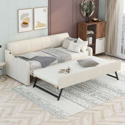 Upholstered Daybed With Trundle And USB Charging - The Sleep Loft - Online Mattress Showroom NYC