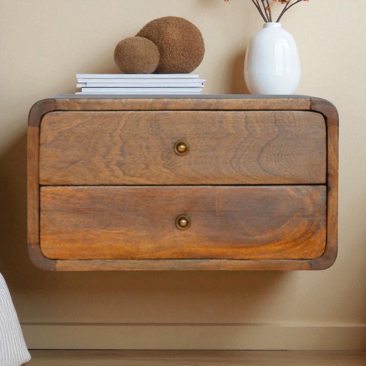 Curved Wall Mounted Bedside Nightstand - The Sleep Loft - Online Mattress Showroom NYC