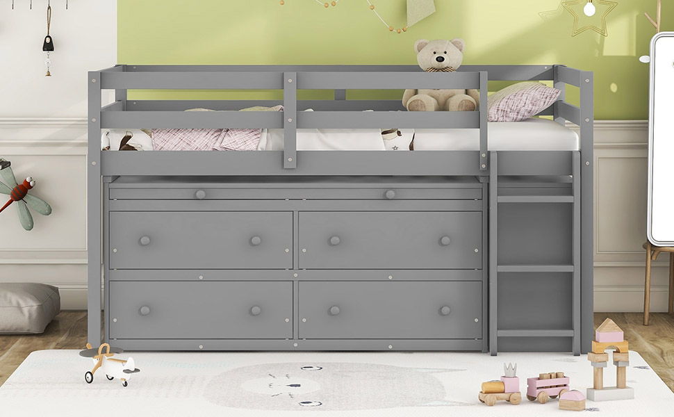Loft Bed With Retractable Writing Desk And 4 Drawers, With Lateral Portable Desk And Shelves - The Sleep Loft - Online Mattress Showroom NYC