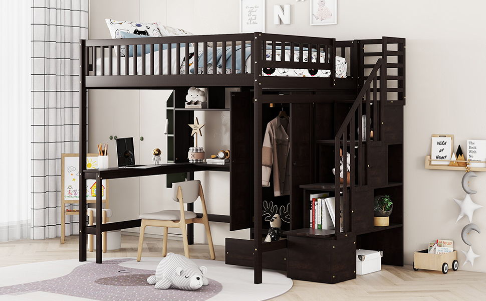 Loft Bed With Bookshelf, Drawers, Desk, And Wardrobe - The Sleep Loft - Online Mattress Showroom NYC