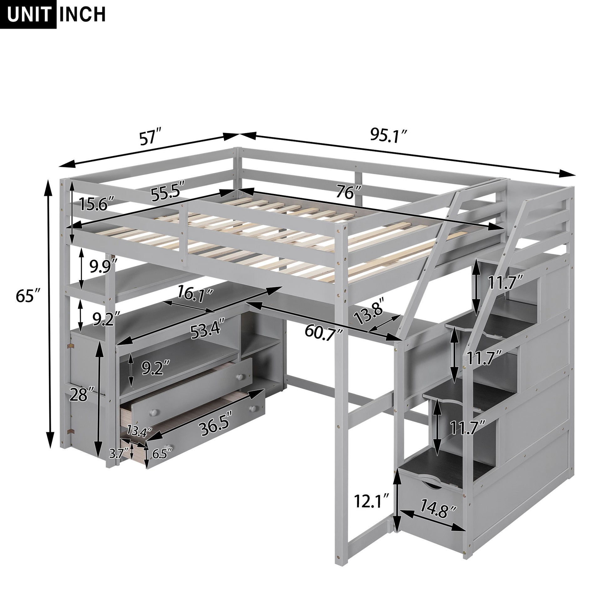 Loft Bed With Desk, Shelves, 2 Drawers, Storage Staircase - The Sleep Loft - Online Mattress Showroom NYC
