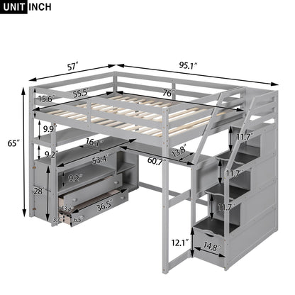 Loft Bed With Desk, Shelves, 2 Drawers, Storage Staircase - The Sleep Loft - Online Mattress Showroom NYC