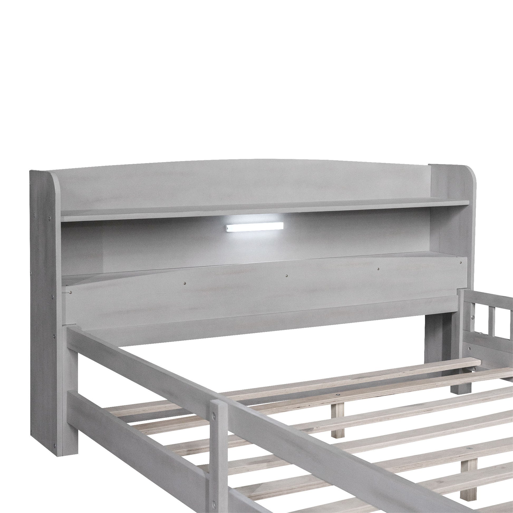 Wood Platform Bed With Built In LED Light, Storage Headboard And Guardrail - The Sleep Loft - Online Mattress Showroom NYC
