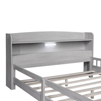 Wood Platform Bed With Built In LED Light, Storage Headboard And Guardrail - The Sleep Loft - Online Mattress Showroom NYC