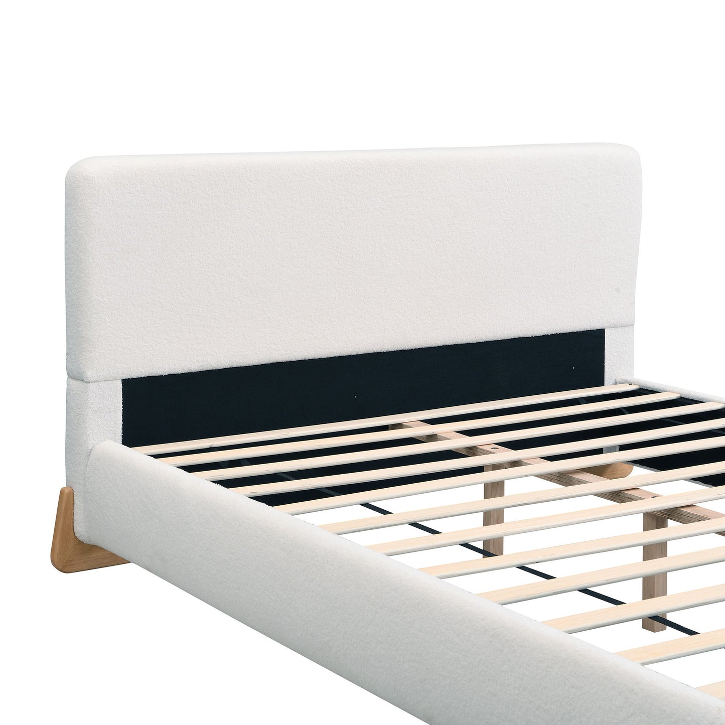 Elegant Boucle Upholstered Bed With Solid Wood Feet