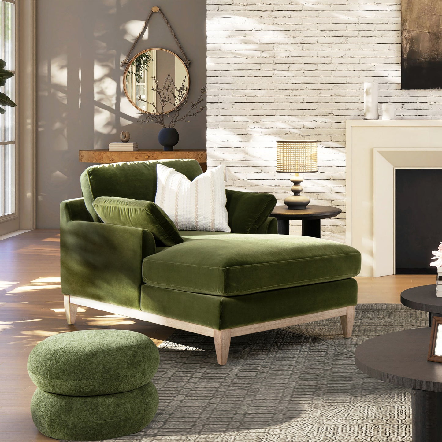 Pasadena - Modern Farmhouse Chaise Lounge Chair - Olive Green - The Sleep Loft - Online Mattress Showroom NYC