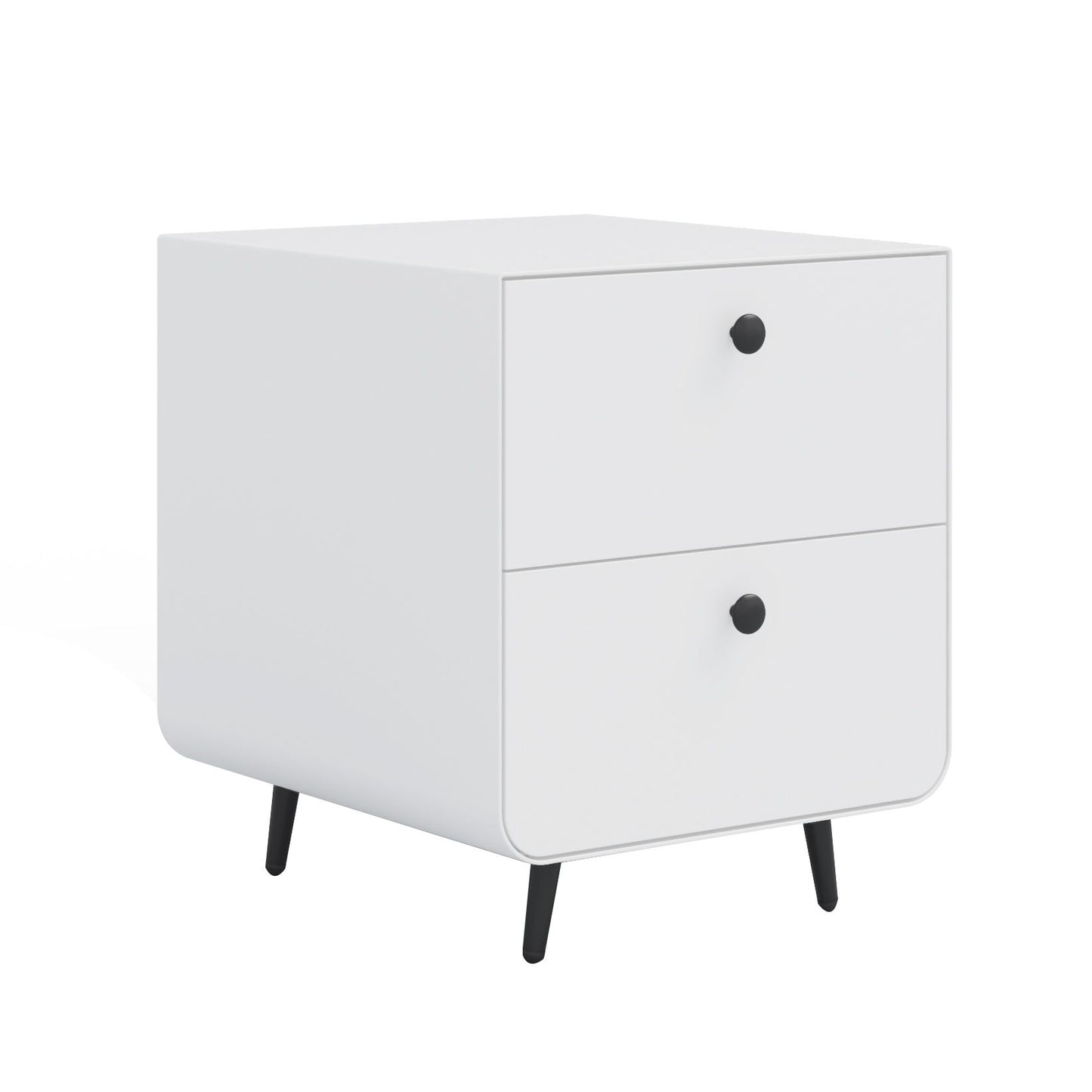 Modern Night Stand Storage Cabinet For Living Room Bedroom, Steel Cabinet With 2 Drawers, Bedside Furniture, Circular Handle - White - The Sleep Loft - Online Mattress Showroom NYC