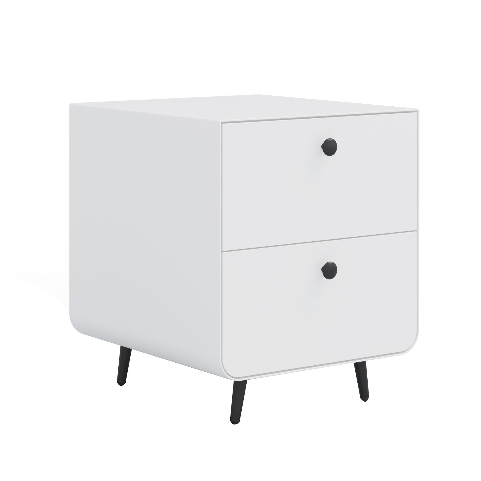 Modern Night Stand Storage Cabinet For Living Room Bedroom, Steel Cabinet With 2 Drawers, Bedside Furniture, Circular Handle - White - The Sleep Loft - Online Mattress Showroom NYC
