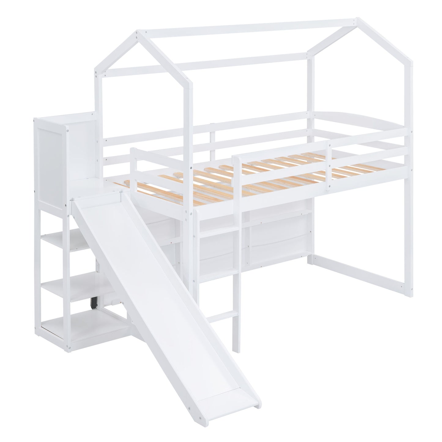 House Loft Bed With Slide, Storage Shelves And Light, Climbing Ramp - The Sleep Loft - Online Mattress Showroom NYC