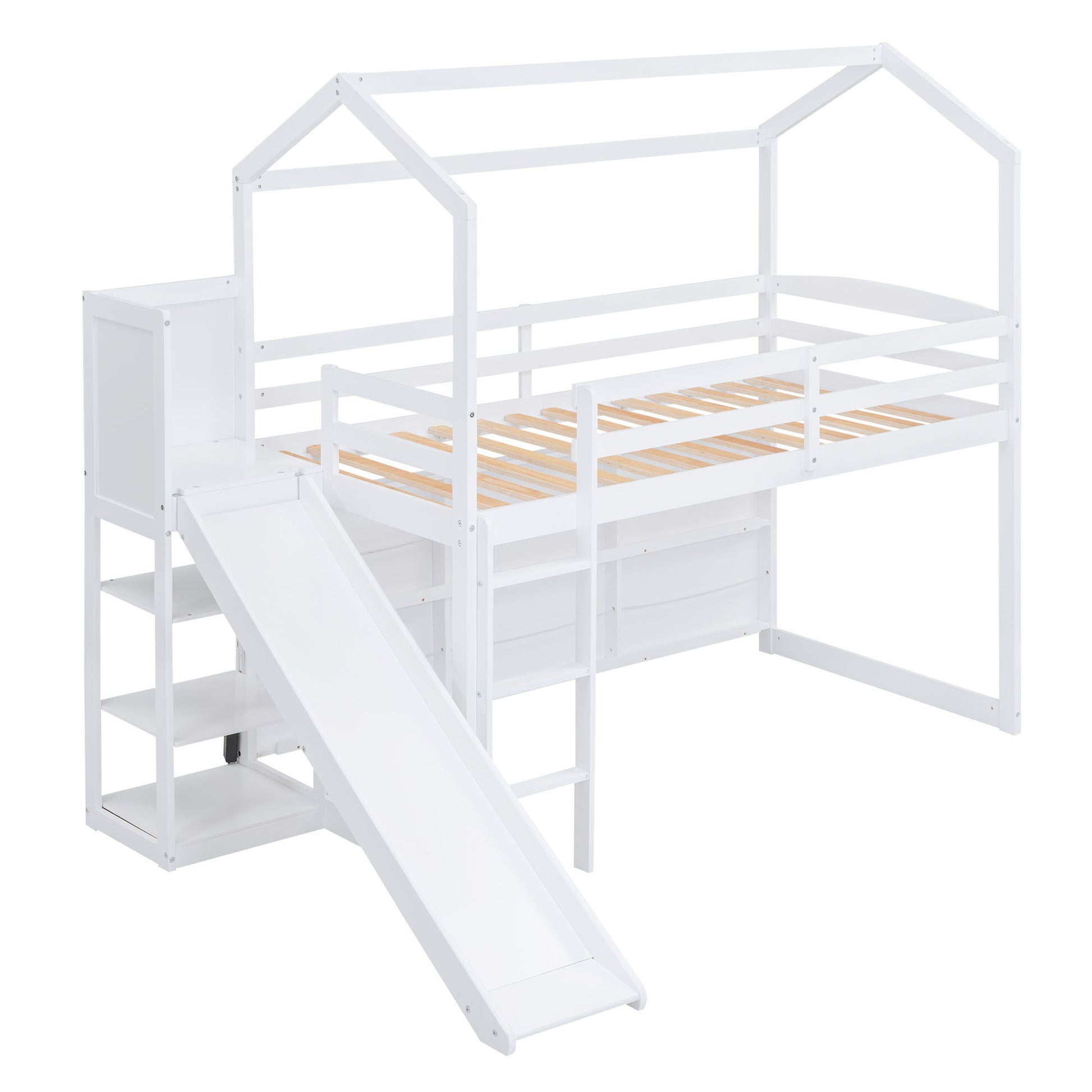 House Loft Bed With Slide, Storage Shelves And Light, Climbing Ramp - The Sleep Loft - Online Mattress Showroom NYC