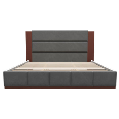 Modern Upholstered Platform Bed With Extended Headboard