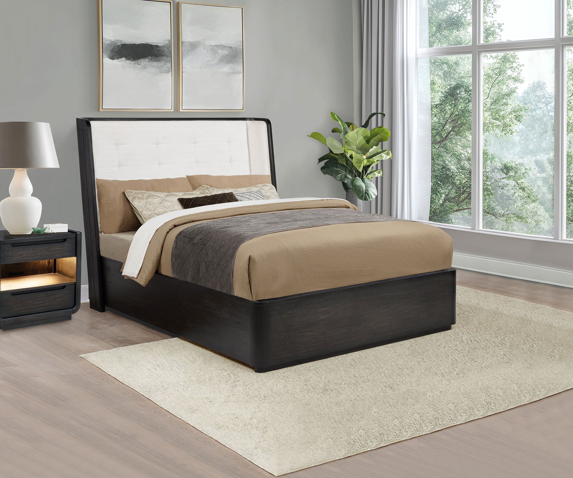 Leandro 55-inch Queen Wingback Bed Burnished Black