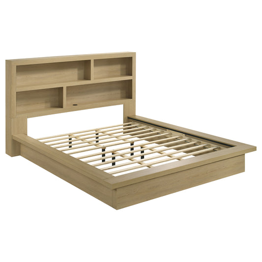 Hendricks California King Bookcase Headboard Platform Bed Light Oak - The Sleep Loft - Online Mattress Showroom NYC