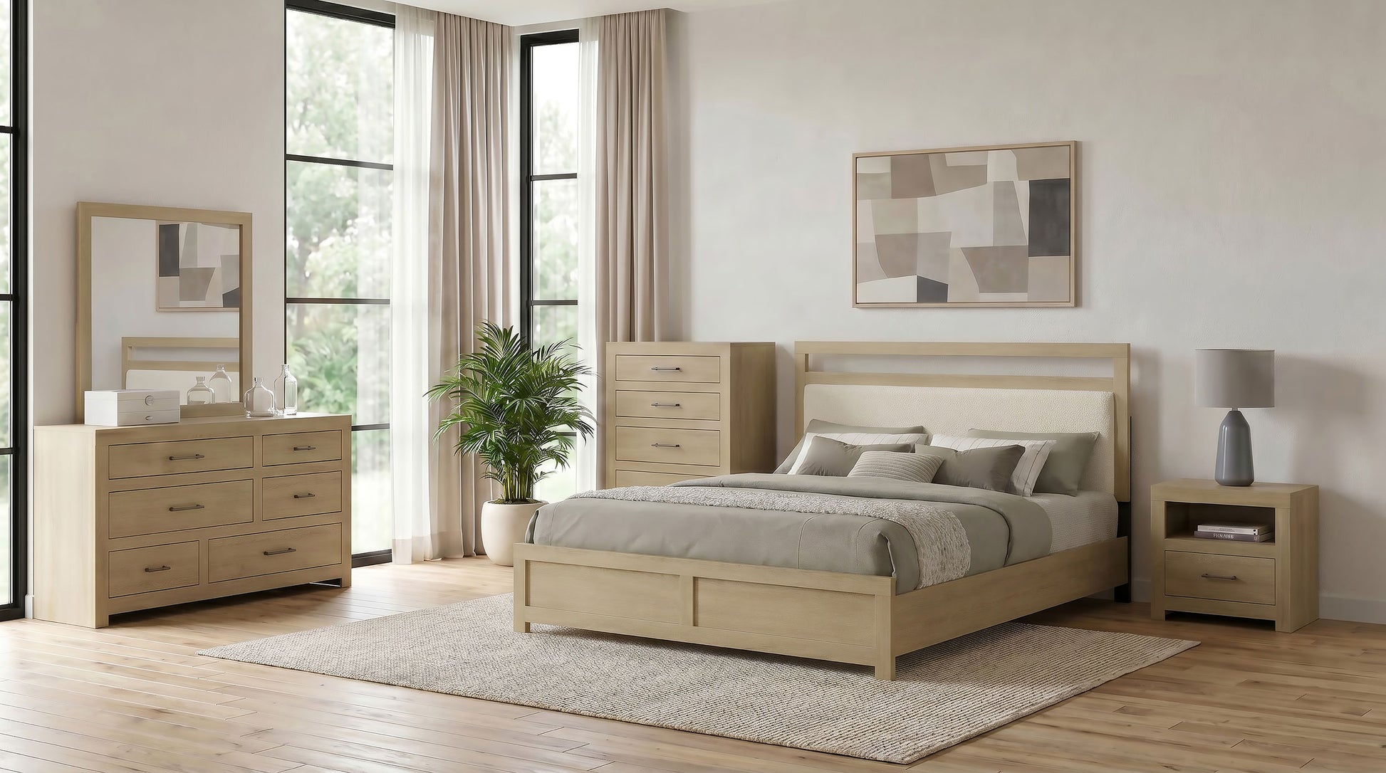 Hendricks Eastern King Panel Headboard Platform Bed Light Oak