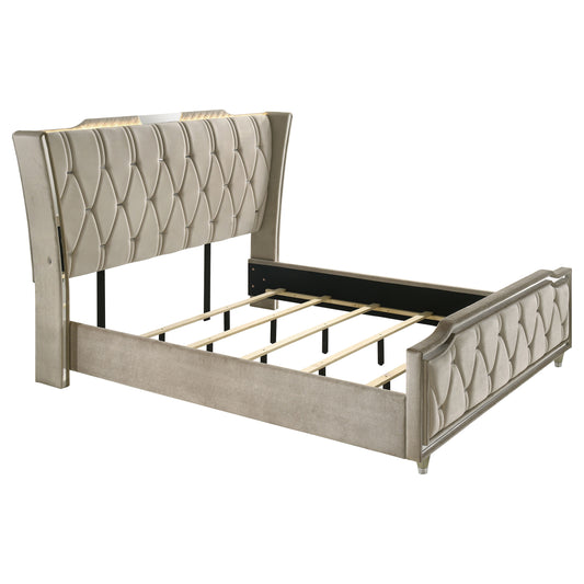 Lorient California King LED Upholstered Bed Ivory and Camel - The Sleep Loft - Online Mattress Showroom NYC