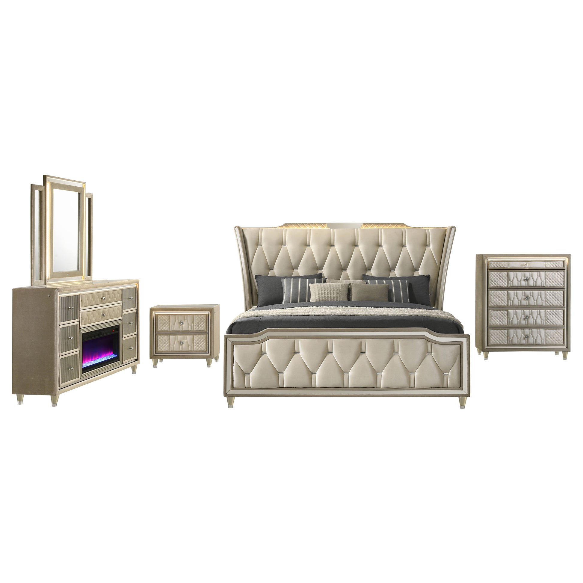Lorient 5-piece Queen Bedroom Set Ivory and Camel