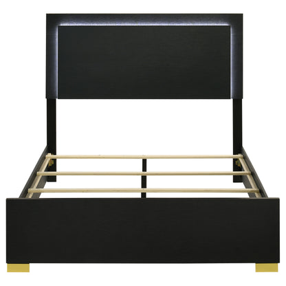 Marceline Wood Full LED Panel Bed Black