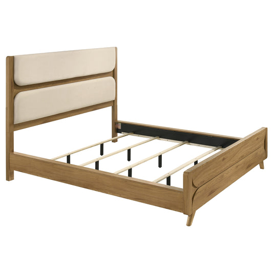 Bennett 78-inch California King Upholstered Panel Bed Cream and Light Oak - The Sleep Loft - Online Mattress Showroom NYC