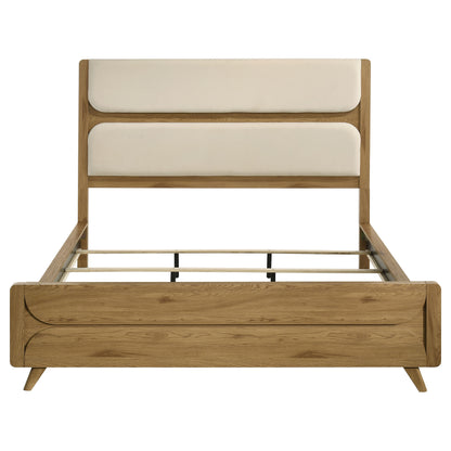Bennett 78-inch California King Upholstered Panel Bed Cream and Light Oak