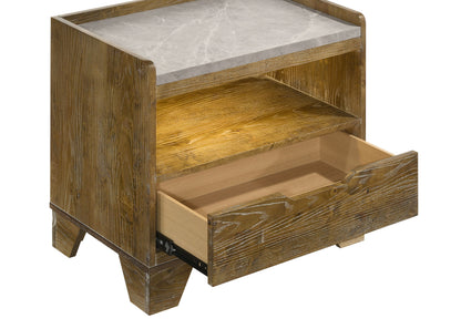 Henderson 1-drawer LED Nightstand Bedside Table Medium Oak