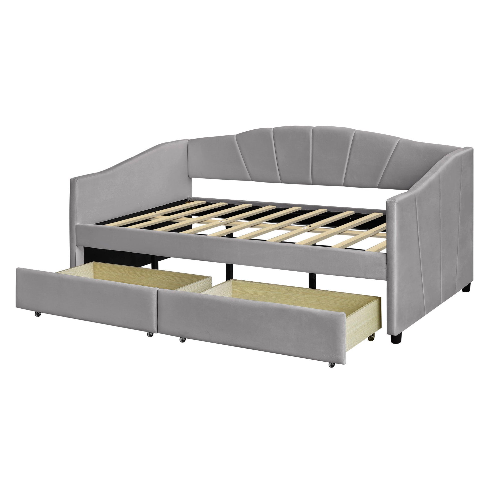 Upholstered Daybed With Two Drawers And Wood Slat - The Sleep Loft - Online Mattress Showroom NYC
