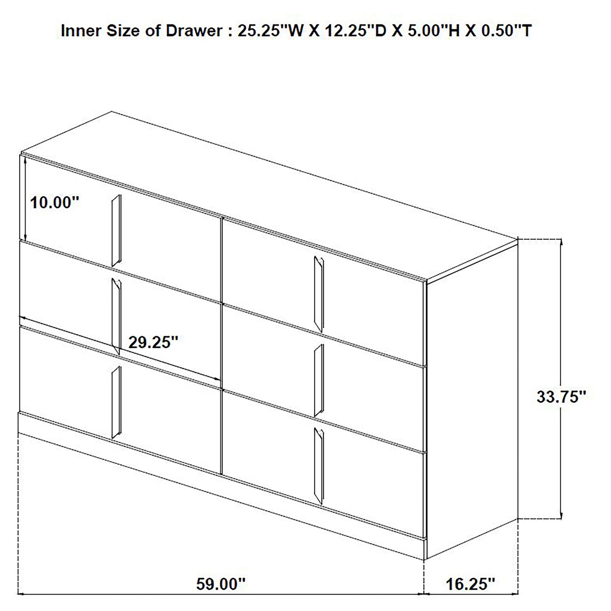 Ines 6-drawer Bedroom Dresser Cabinet White High Gloss