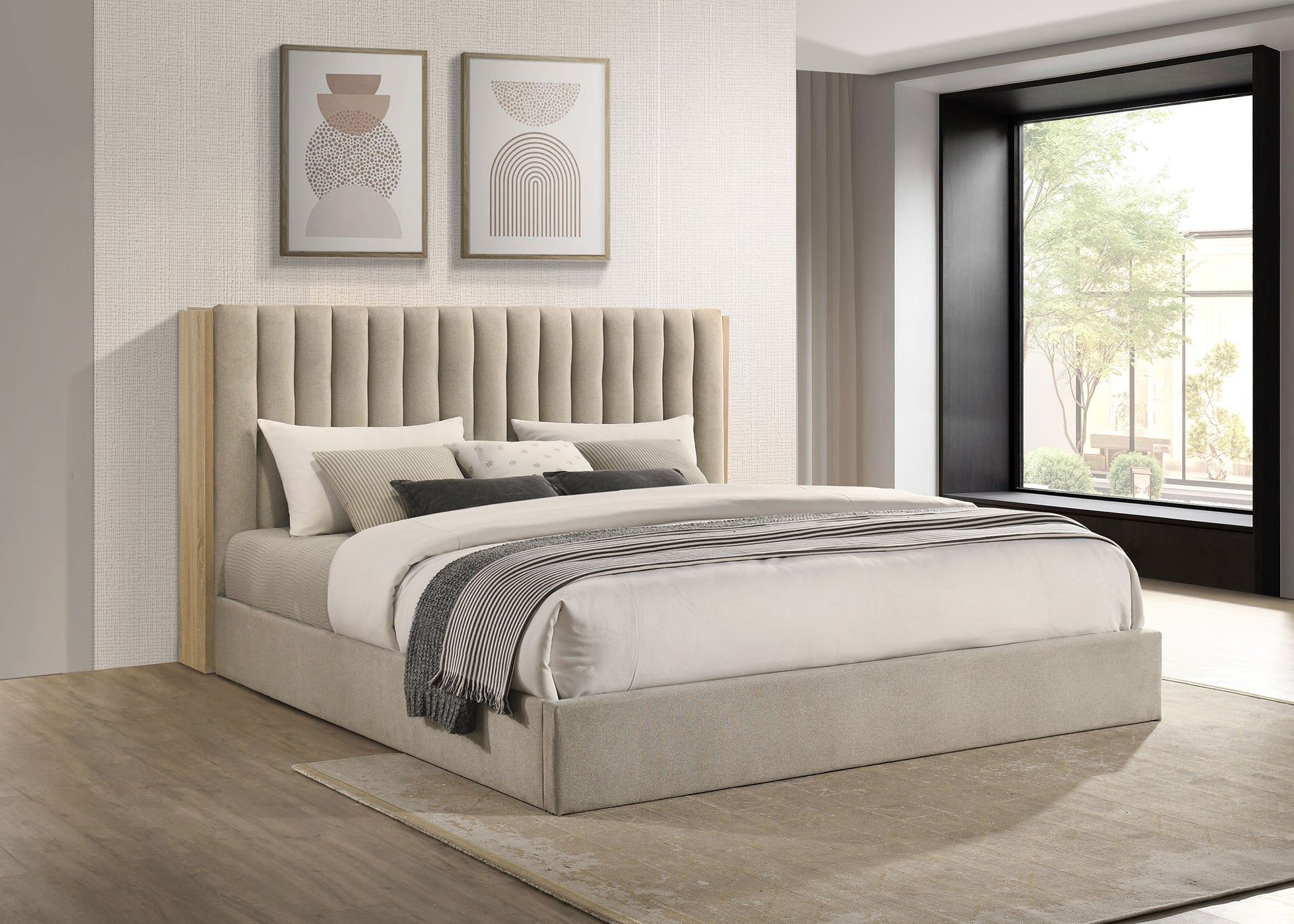 Arielle Eastern King Bookcase Panel Storage Bed Light Oak
