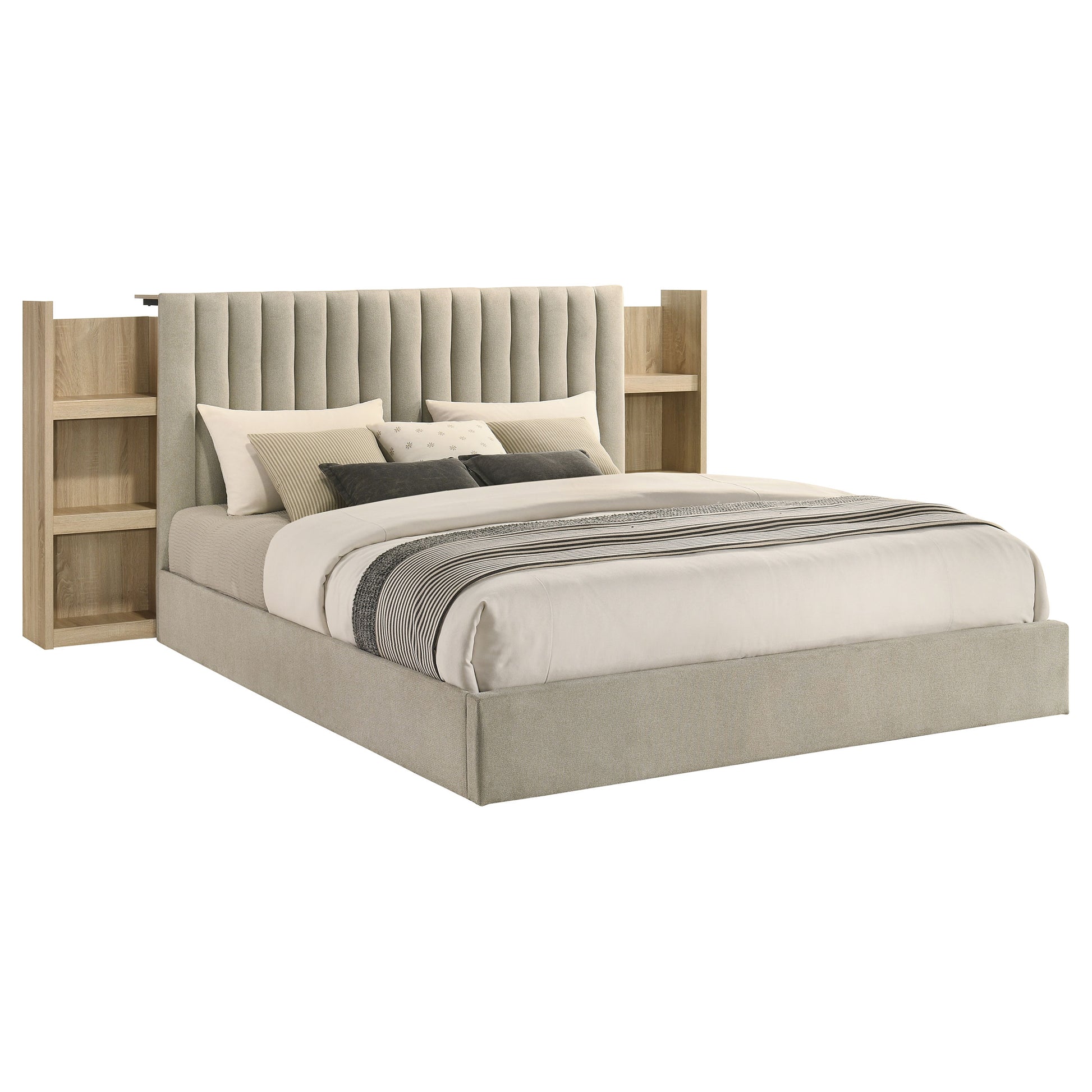 Arielle Eastern King Bookcase Panel Storage Bed Light Oak