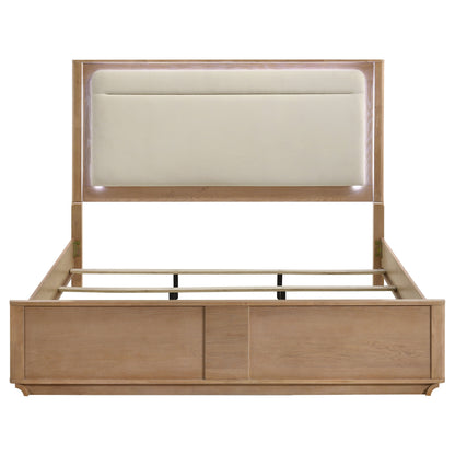 Leanne Eastern King LED Panel Bed Off White and Light Oak