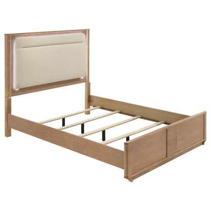 Leanne Queen LED Panel Bed Off White and Light Oak