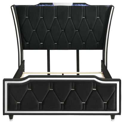 Lorient Queen LED Upholstered Wingback Bed Black