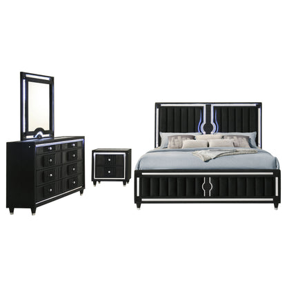Ravenne 4-piece Velvet Upholstered Eastern King LED Bedroom Set Black