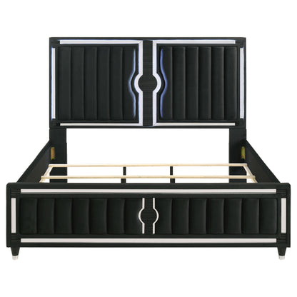 Ravenne Velvet Upholstered Eastern King LED Panel Bed Black