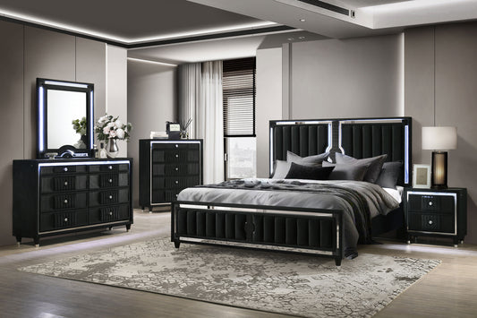 Ravenne 5-piece Velvet Upholstered California King LED Bedroom Set Black - The Sleep Loft - Online Mattress Showroom NYC