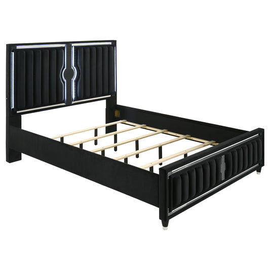 Ravenne Velvet Upholstered California King LED Panel Bed Black - The Sleep Loft - Online Mattress Showroom NYC