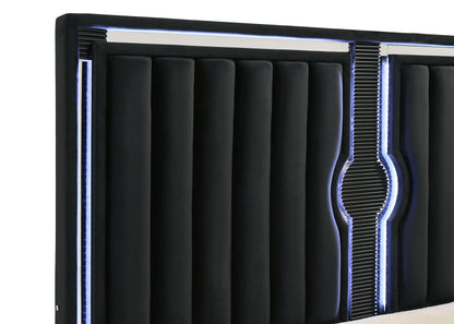 Ravenne Velvet Upholstered Queen LED Panel Bed Black