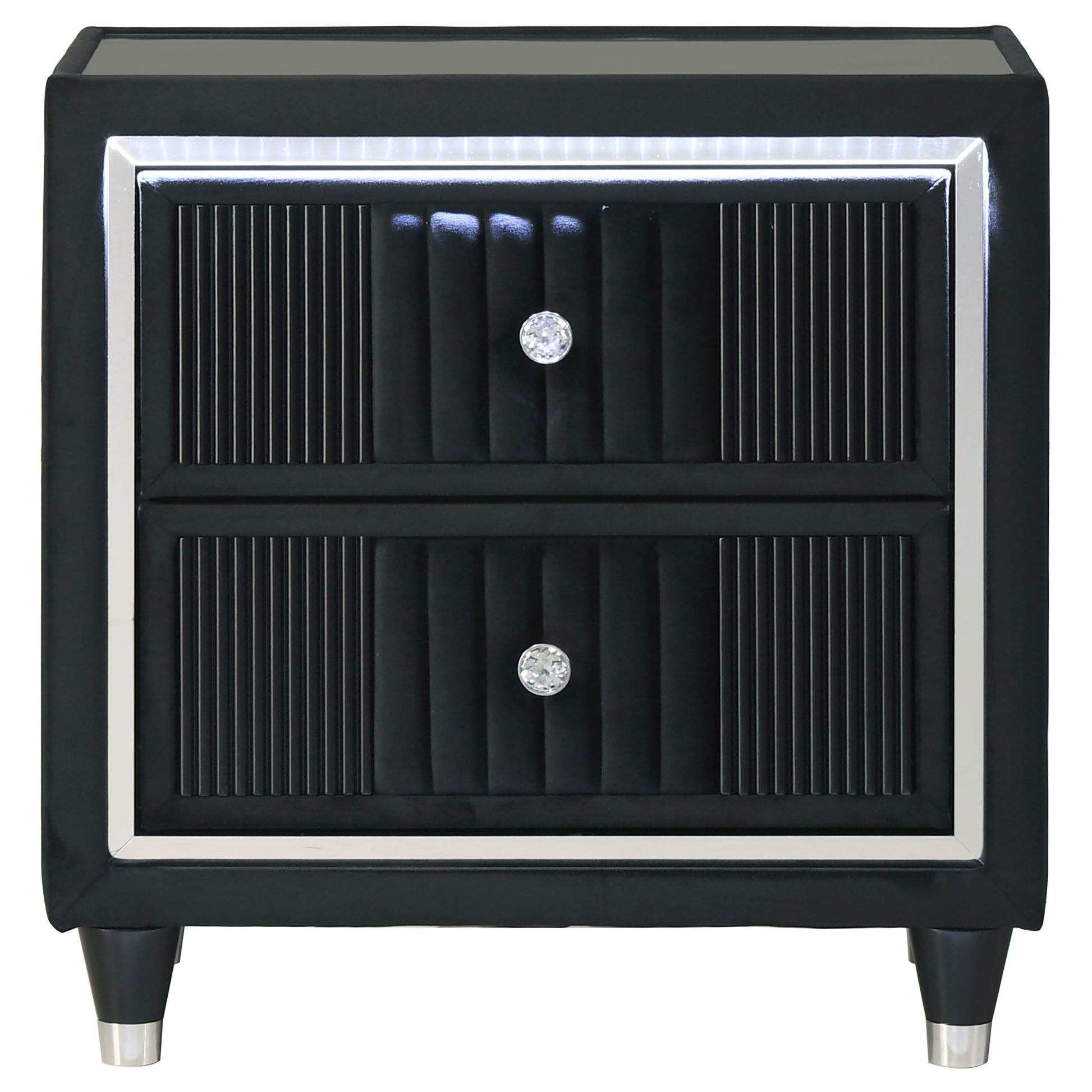 Ravenne 2-drawer Velvet Upholstered LED Nightstand with USB Black