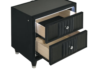 Ravenne 2-drawer Velvet Upholstered LED Nightstand with USB Black