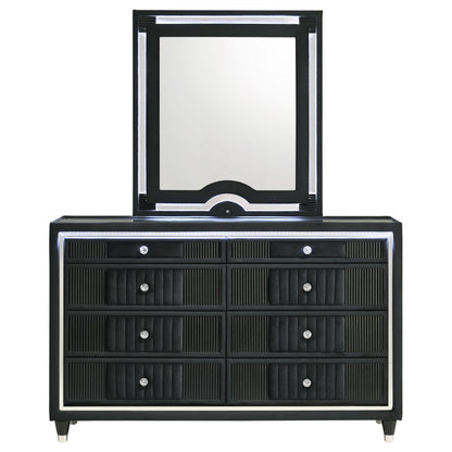 Ravenne 8-drawer Velvet Upholstered LED Dresser and Mirror Black