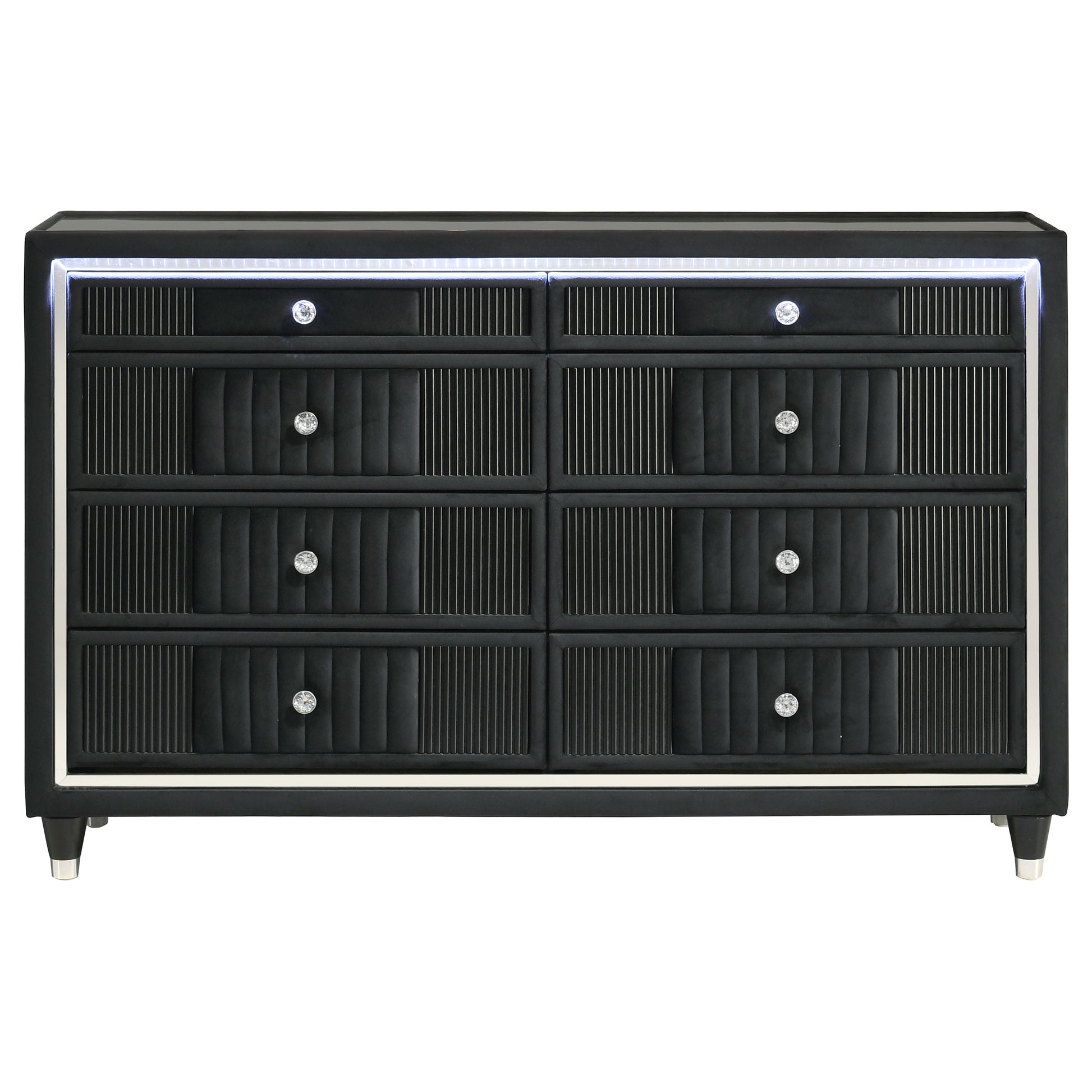 Ravenne 8-drawer Velvet Upholstered LED Dresser Cabinet Black