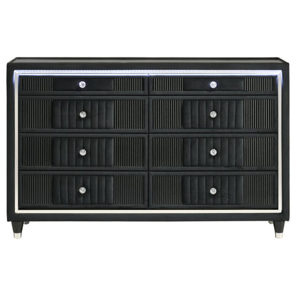 Ravenne 8-drawer Velvet Upholstered LED Dresser Cabinet Black
