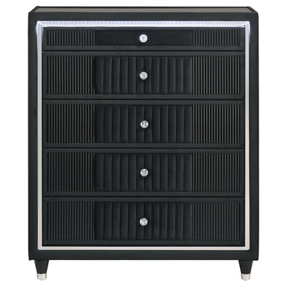 Ravenne 5-drawer Velvet Upholstered LED Chest of Drawers Black