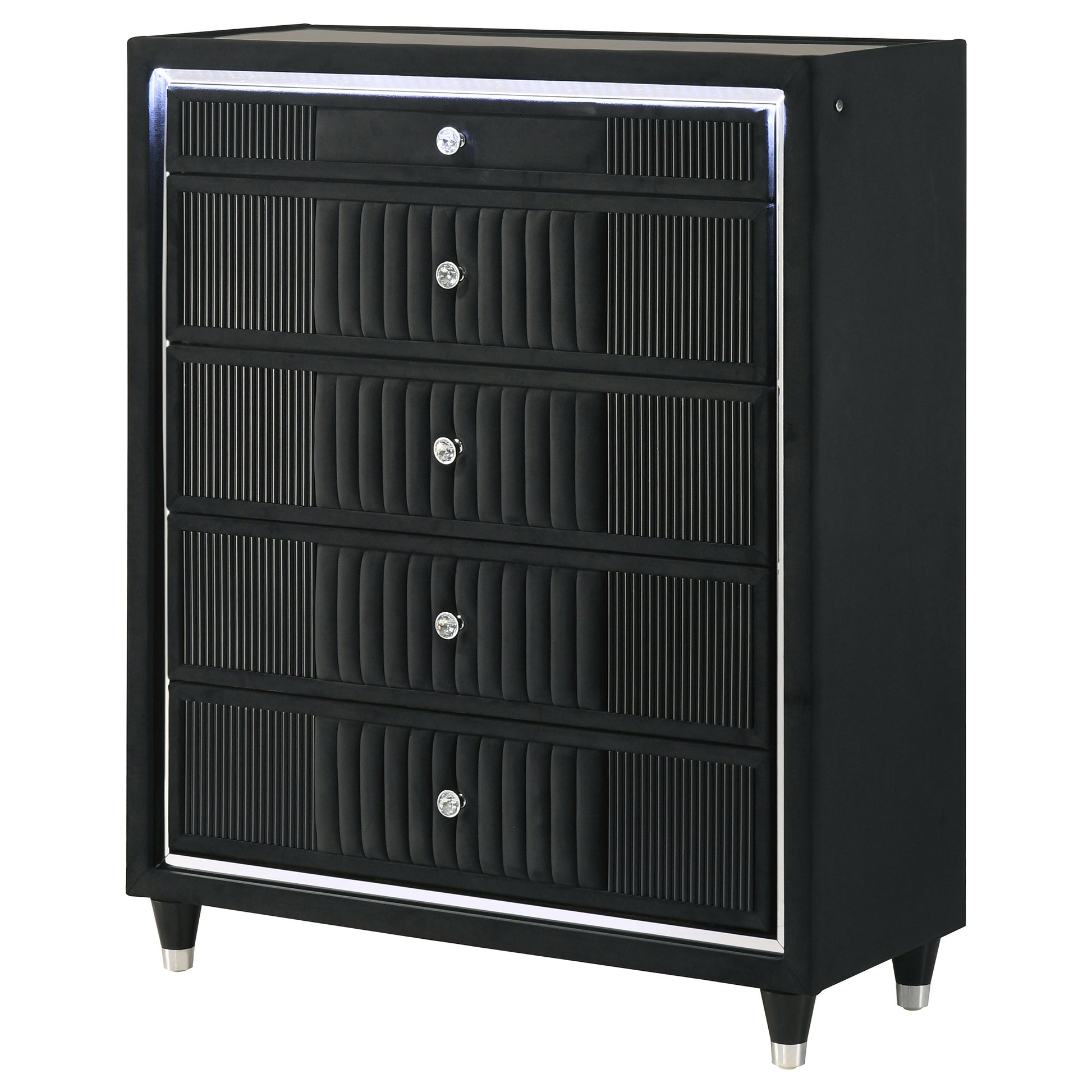 Ravenne 5-drawer Velvet Upholstered LED Chest of Drawers Black