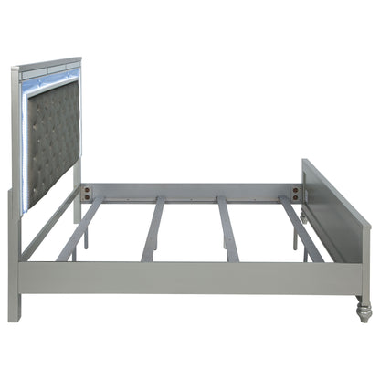 Gunnison Wood Eastern King LED Panel Bed Silver Metallic