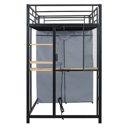 Loft Bed With Desk, Shelves, Power Outlet, LED Light And Wardrobe - The Sleep Loft - Online Mattress Showroom NYC