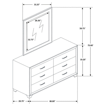 Melody 6-drawer Upholstered Dresser with Mirror Pacific Blue