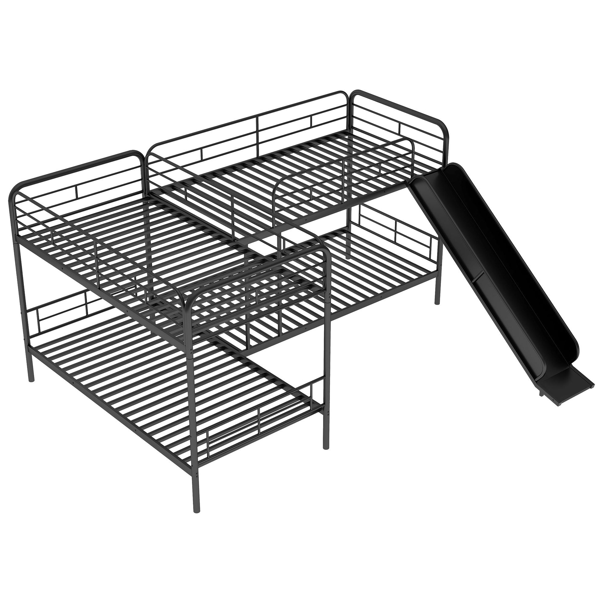 Mission Style Twin Size L-Shaped Bunk Bed With Slide And Ladder - Black - The Sleep Loft - Online Mattress Showroom NYC