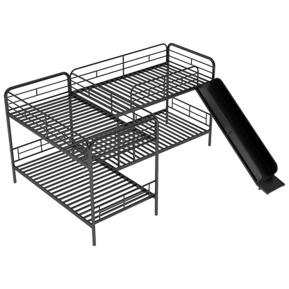 Mission Style Twin Size L-Shaped Bunk Bed With Slide And Ladder - Black - The Sleep Loft - Online Mattress Showroom NYC